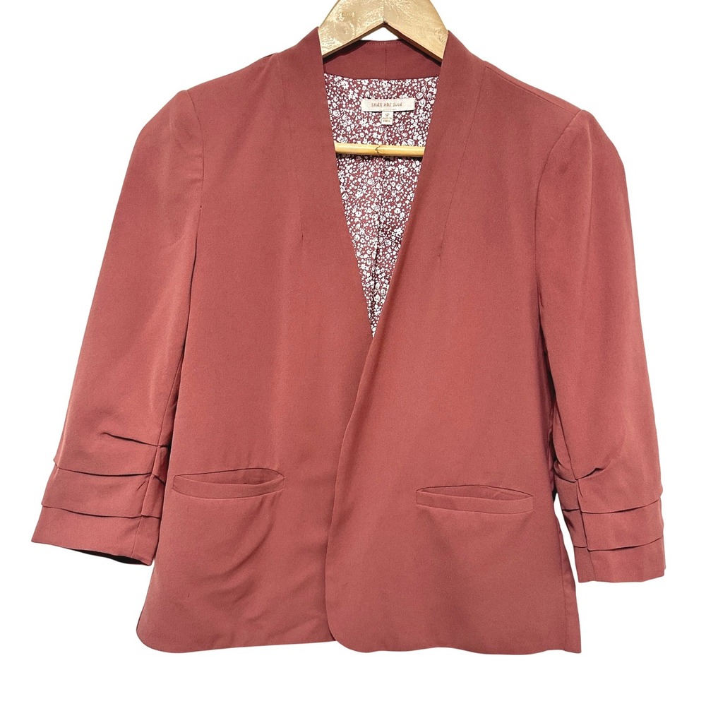 Skies Are Blue Open Blazer Womens S Petite Rose Ruched 3/4 Sleeve Office Career